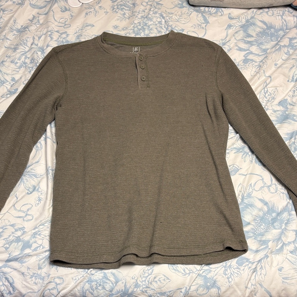Olive Long Sleeve Henley Shirt